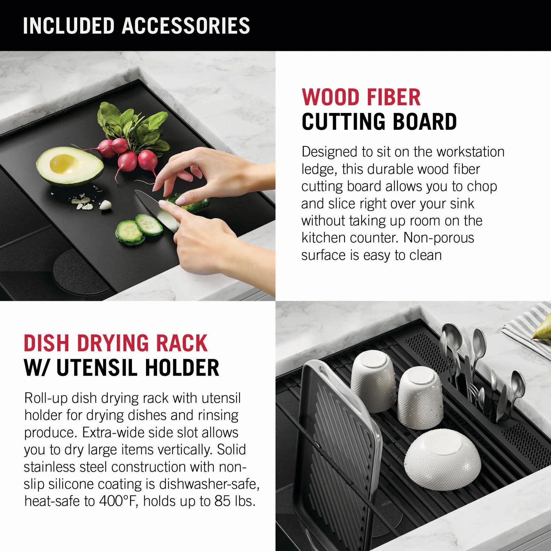 33&rdquo; Undermount 16 Gauge Workstation Kitchen Sink Double Bowl with WorkFlow&trade; Ledge and Accessories